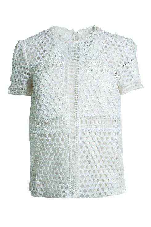 Women's Self-portrait, white open lace top
