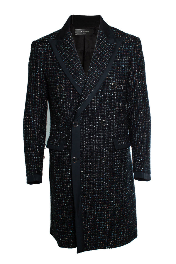 Men's Amiri, Boucle long coat in black