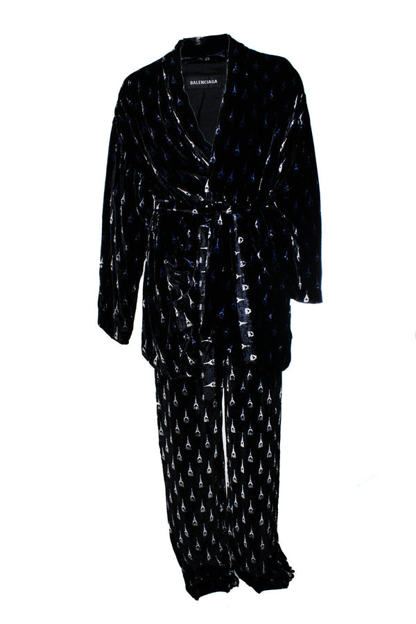 Men's Balenciaga, black velour eiffeltower pyjama suit