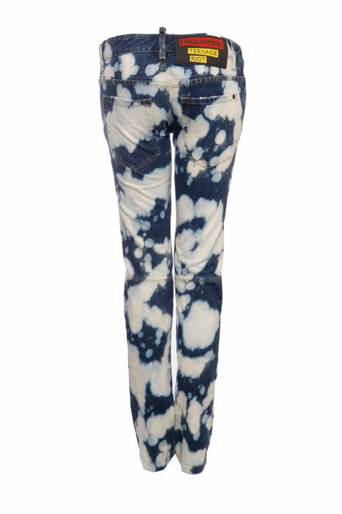 Women's DSquared2, blue biker jeans with bleach stains