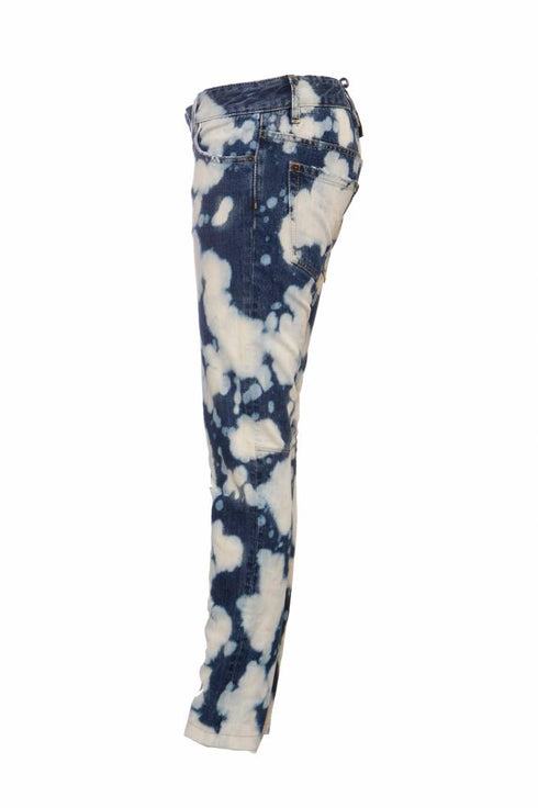 Women's DSquared2, blue biker jeans with bleach stains
