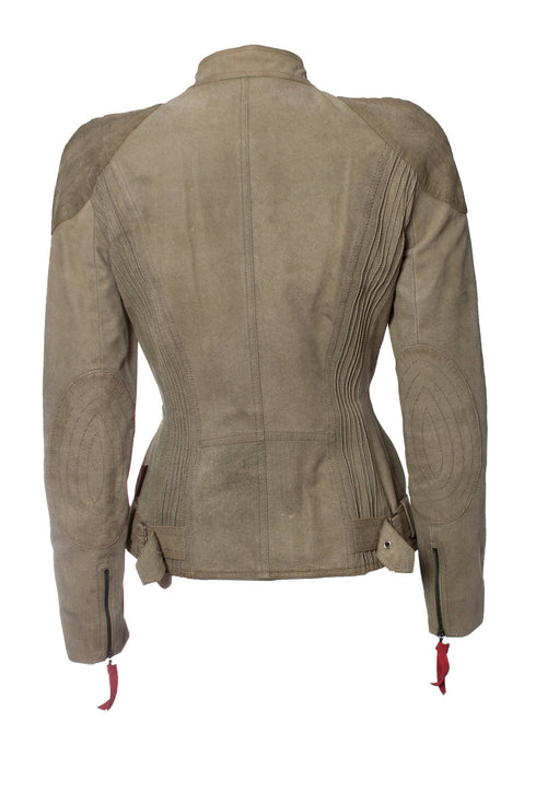 Women's Christian Dior, Green suede biker jacket and skirt