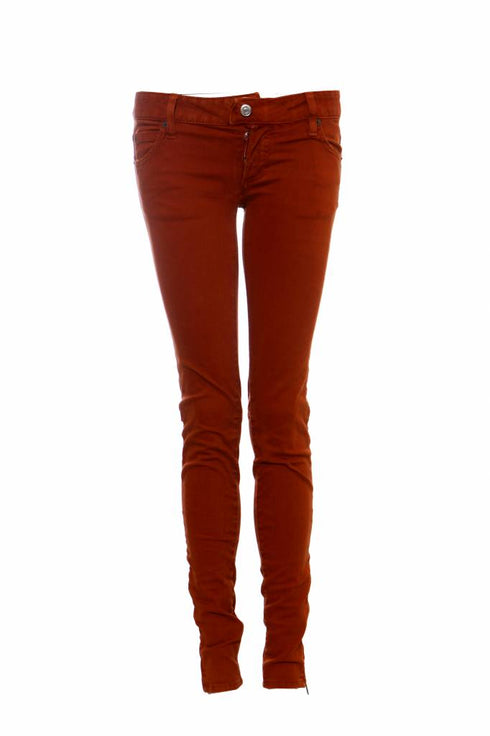 Women's Dsquared2, orange/red biker jeans with silver hardware in size IT40/S.