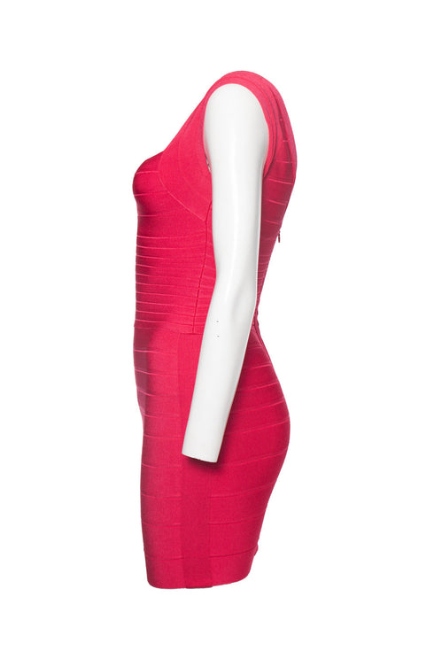 Women's Herve Leger, Fuchsia Zoe body con stretch dress