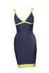 Women's Herve Leger, blue bodycon dress with lime green framing in size S.