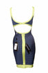 Women's Herve Leger, blue bodycon dress with lime green framing in size S.