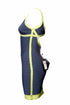 Women's Herve Leger, blue bodycon dress with lime green framing in size S.