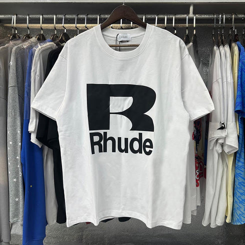 Rhude T-shirts Solid Color R Letter Printing Cotton Casual Short Sleeve Men and Women
