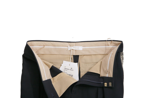 Women's Chloe, Dark blue trousers (36/XS) and blouse (38/S) with silver embroidery along the sleeves and legs.