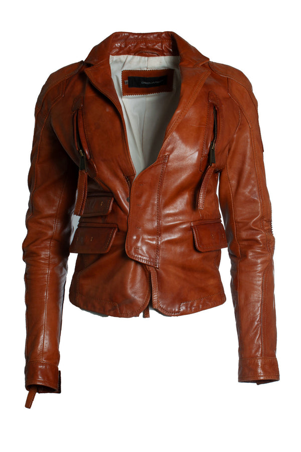 Women's Dsquared2, leather jacket in cognac
