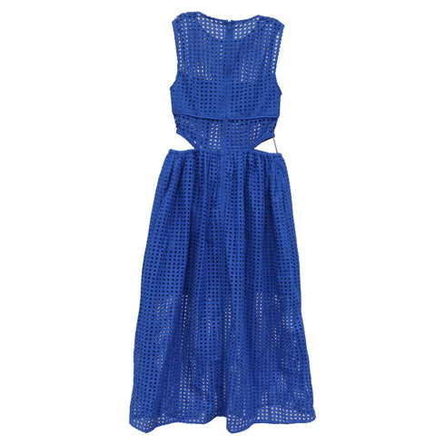 Women's Self-Portrait Cutout Broderie Anglaise Midi Dress in Blue Cotton
