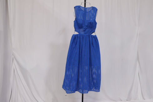 Women's Self-Portrait Cutout Broderie Anglaise Midi Dress in Blue Cotton