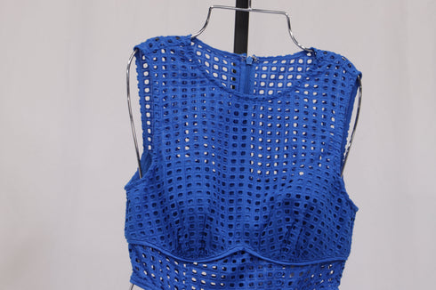 Women's Self-Portrait Cutout Broderie Anglaise Midi Dress in Blue Cotton