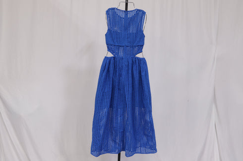 Women's Self-Portrait Cutout Broderie Anglaise Midi Dress in Blue Cotton