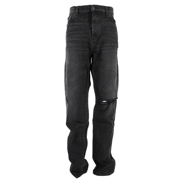 Men's Amiri Distressed Straight-Leg Jeans in Black Cotton