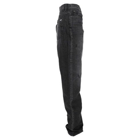 Men's Amiri Distressed Straight-Leg Jeans in Black Cotton