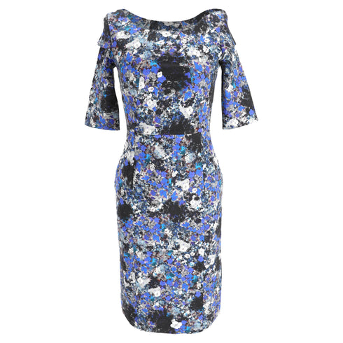 Women's Erdem Floral Print Midi Dress in Blue Viscose