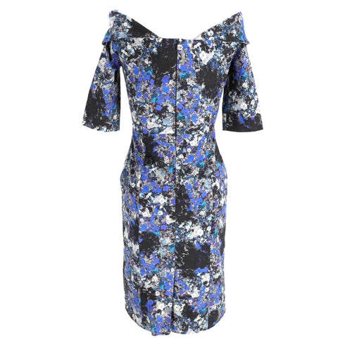 Women's Erdem Floral Print Midi Dress in Blue Viscose