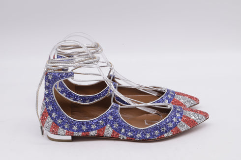Women's Aquazzura Christy USA Flag Ballet Flats in Multicolor Glitter