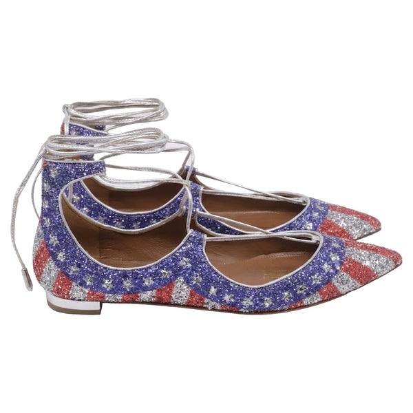 Women's Aquazzura Christy USA Flag Ballet Flats in Multicolor Glitter