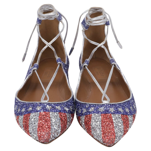 Women's Aquazzura Christy USA Flag Ballet Flats in Multicolor Glitter