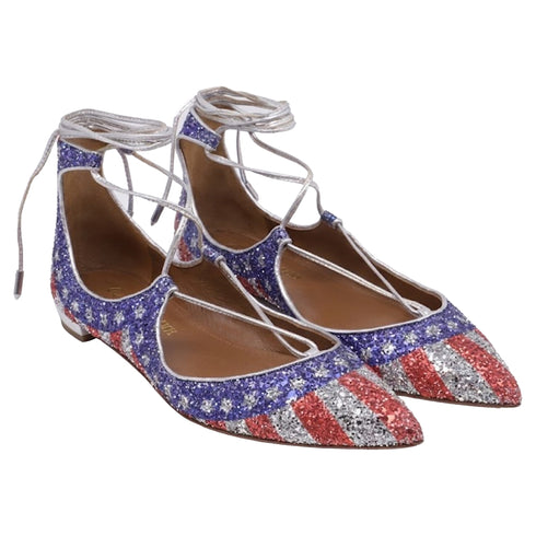 Women's Aquazzura Christy USA Flag Ballet Flats in Multicolor Glitter