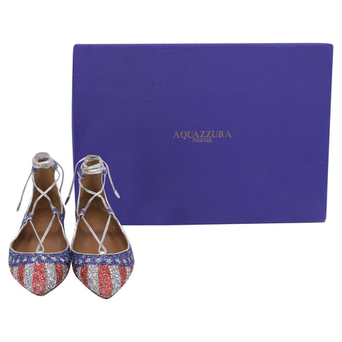 Women's Aquazzura Christy USA Flag Ballet Flats in Multicolor Glitter