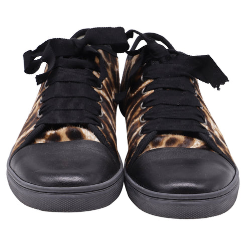 Women's Lanvin Leopard-Print Low-Top Sneakers in Brown Pony Hair