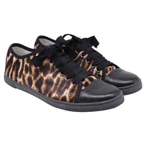Women's Lanvin Leopard-Print Low-Top Sneakers in Brown Pony Hair