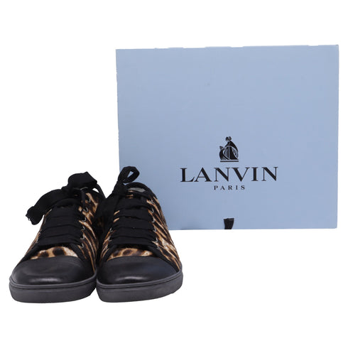Women's Lanvin Leopard-Print Low-Top Sneakers in Brown Pony Hair