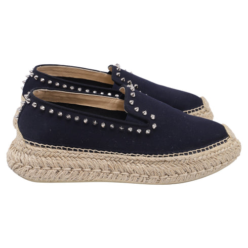 Women's Christian Louboutin Espaboat Espadrille Shoes in Navy Blue Canvas