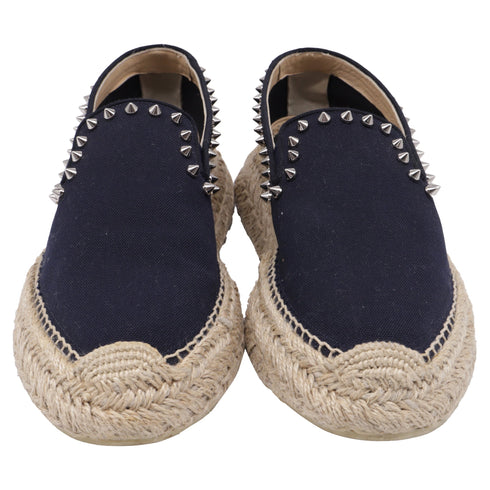Women's Christian Louboutin Espaboat Espadrille Shoes in Navy Blue Canvas