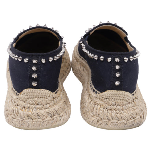Women's Christian Louboutin Espaboat Espadrille Shoes in Navy Blue Canvas