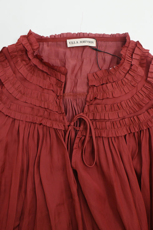 Women's Ulla Johnson Mila Ruffle Blouse in Red Polyester