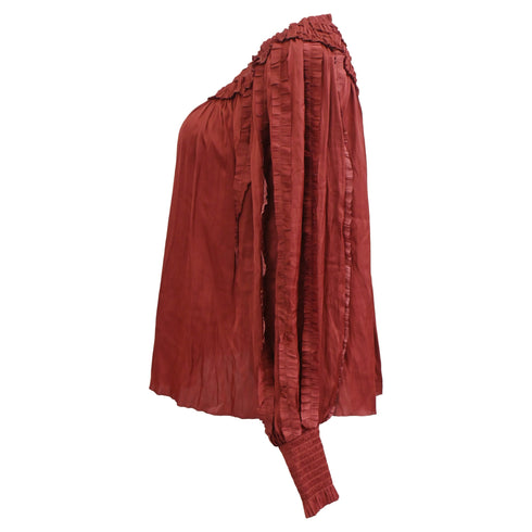 Women's Ulla Johnson Mila Ruffle Blouse in Red Polyester