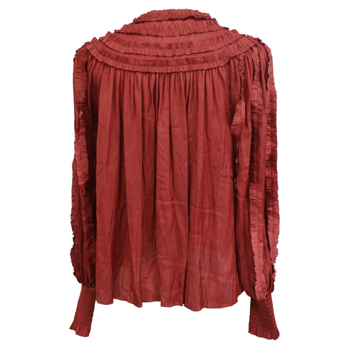 Women's Ulla Johnson Mila Ruffle Blouse in Red Polyester