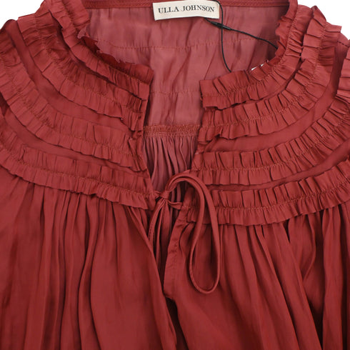 Women's Ulla Johnson Mila Ruffle Blouse in Red Polyester