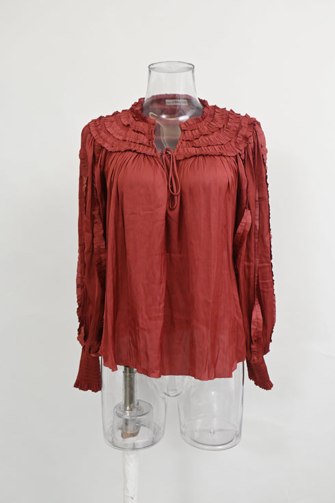 Women's Ulla Johnson Mila Ruffle Blouse in Red Polyester