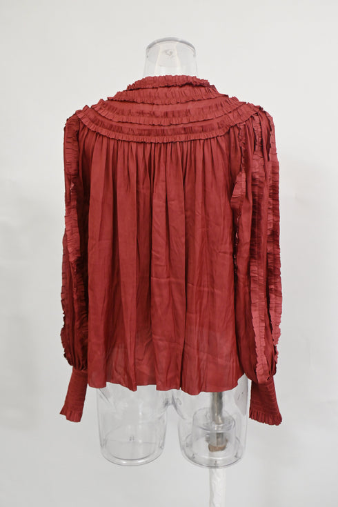 Women's Ulla Johnson Mila Ruffle Blouse in Red Polyester