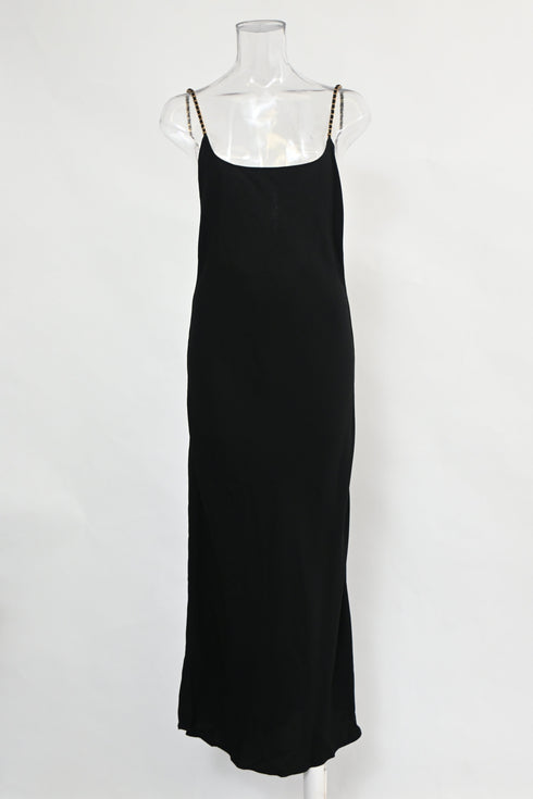 Women's Anine Bing Chain Strap Midi Slip Dress in Black Viscose