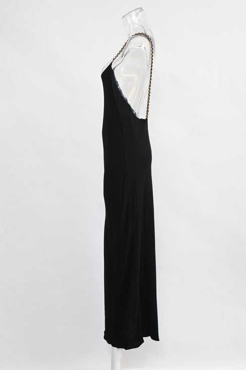 Women's Anine Bing Chain Strap Midi Slip Dress in Black Viscose
