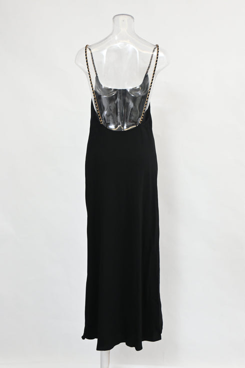 Women's Anine Bing Chain Strap Midi Slip Dress in Black Viscose
