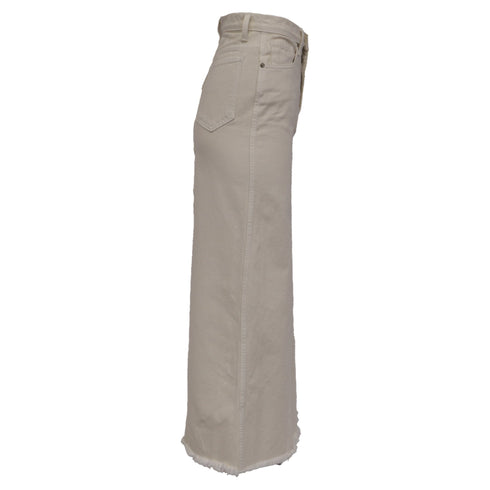 Women's Khaite Raw-Edge Trim Midi Length Skirt in White Denim