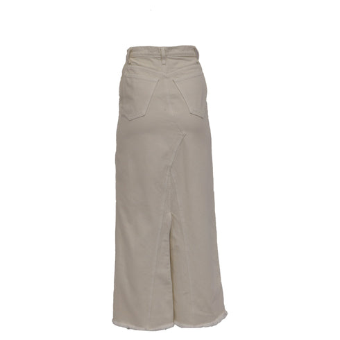 Women's Khaite Raw-Edge Trim Midi Length Skirt in White Denim