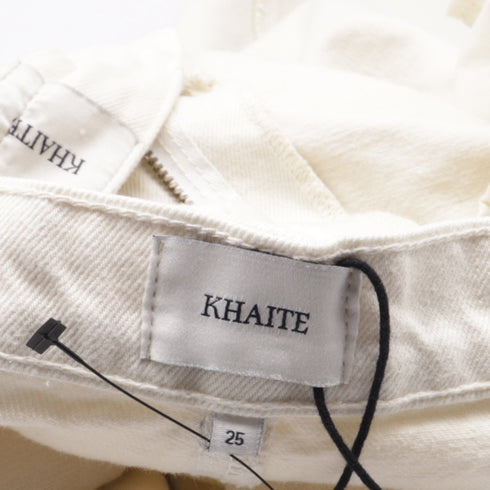 Women's Khaite Raw-Edge Trim Midi Length Skirt in White Denim