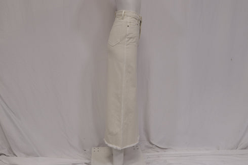 Women's Khaite Raw-Edge Trim Midi Length Skirt in White Denim