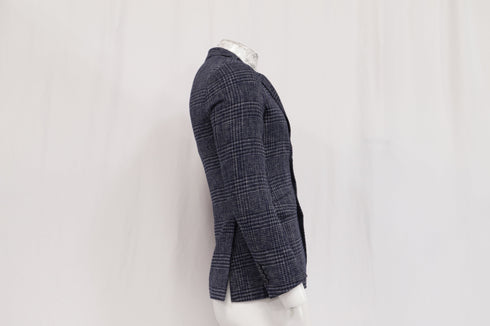 Men's Etro Plaid Tweed Single-Breasted Balzer in Navy Blue Cotton