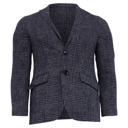 Men's Etro Plaid Tweed Single-Breasted Balzer in Navy Blue Cotton