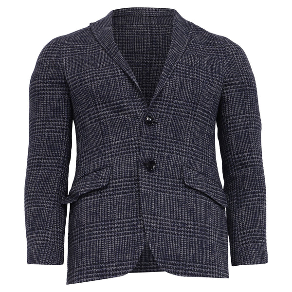 Men's Etro Plaid Tweed Single-Breasted Balzer in Navy Blue Cotton