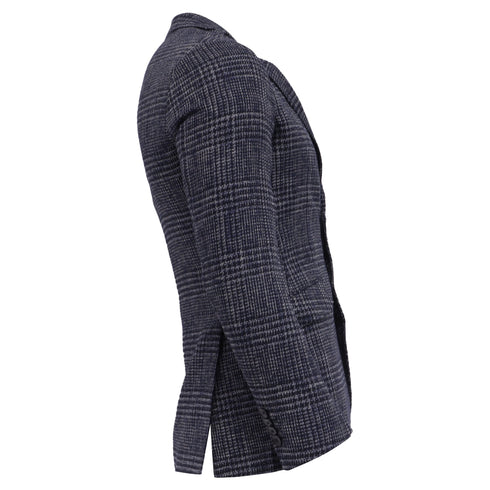 Men's Etro Plaid Tweed Single-Breasted Balzer in Navy Blue Cotton